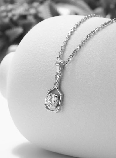 sterling silver with 1 carat diamond pickleball paddle pendant necklace