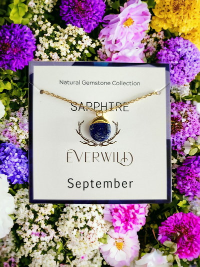 Raw Natural Gemstone Nugget Birthstone Necklace - September Sapphire