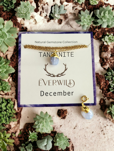 Raw Natural Gemstone Nugget Birthstone Necklace - December Tanzanite