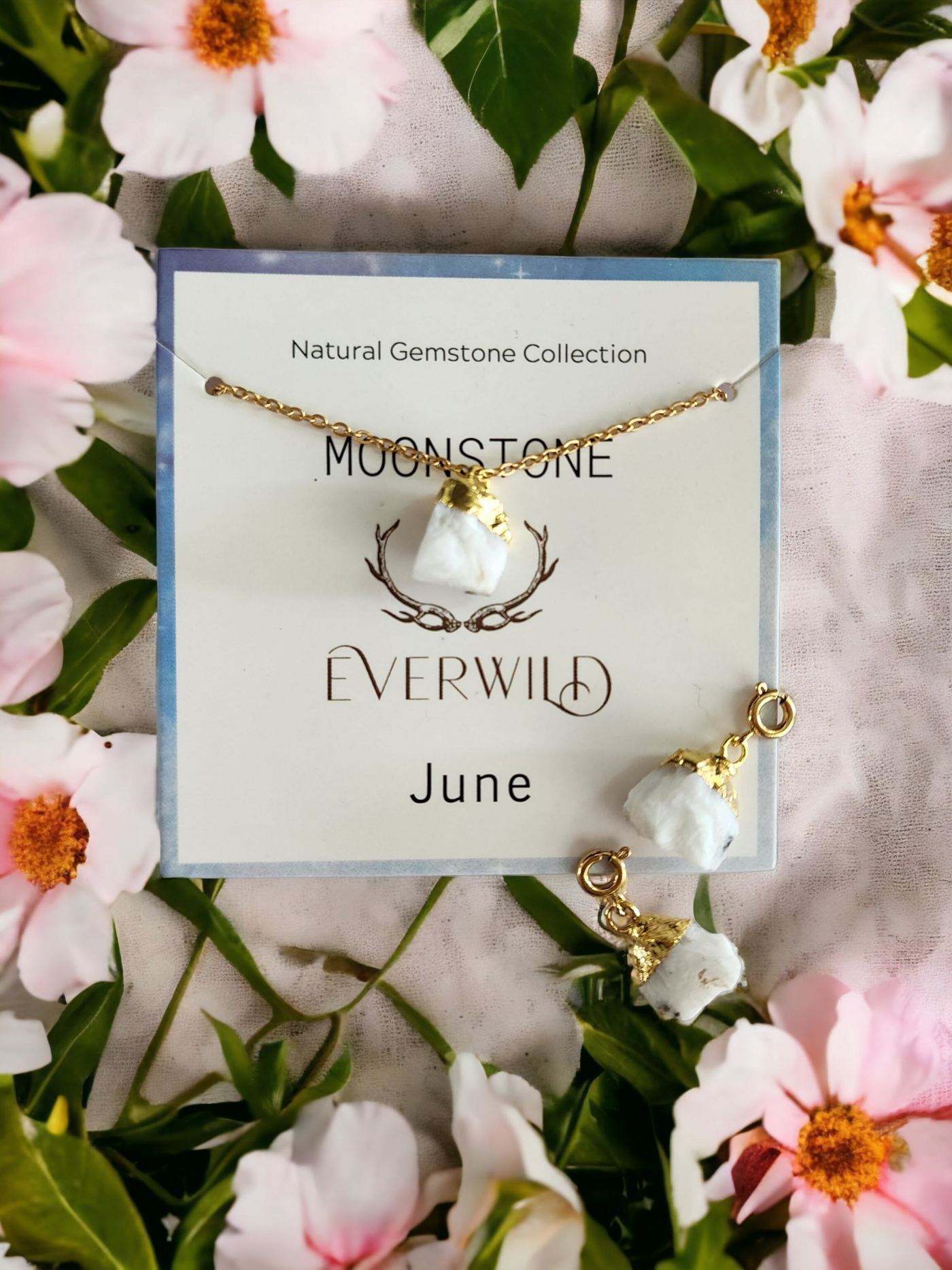 Raw Natural Gemstone Nugget Birthstone Necklace for Women - June Moonstone