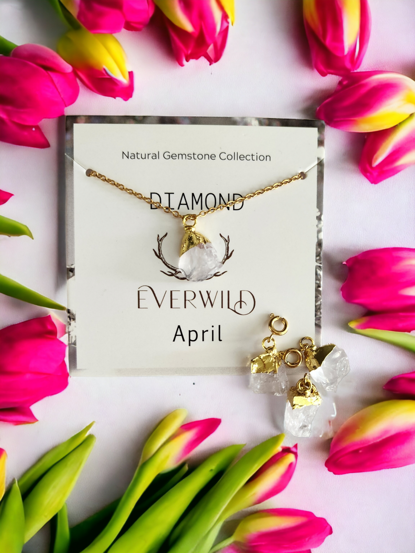 Raw Natural Gemstone Nugget Birthstone Necklace - April Diamond
