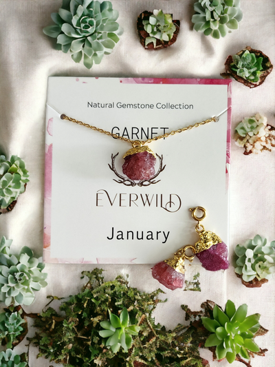 Raw Natural Gemstone Nugget Birthstone Necklace - January Garnet