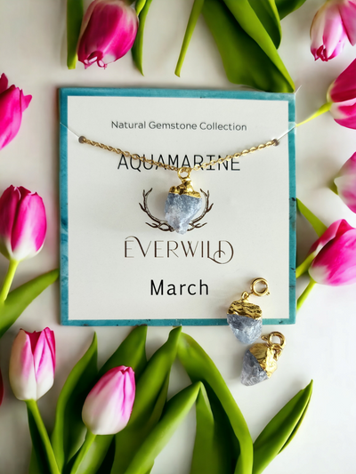 Raw Natural Gemstone Nugget Birthstone Necklace - March Aquamarine