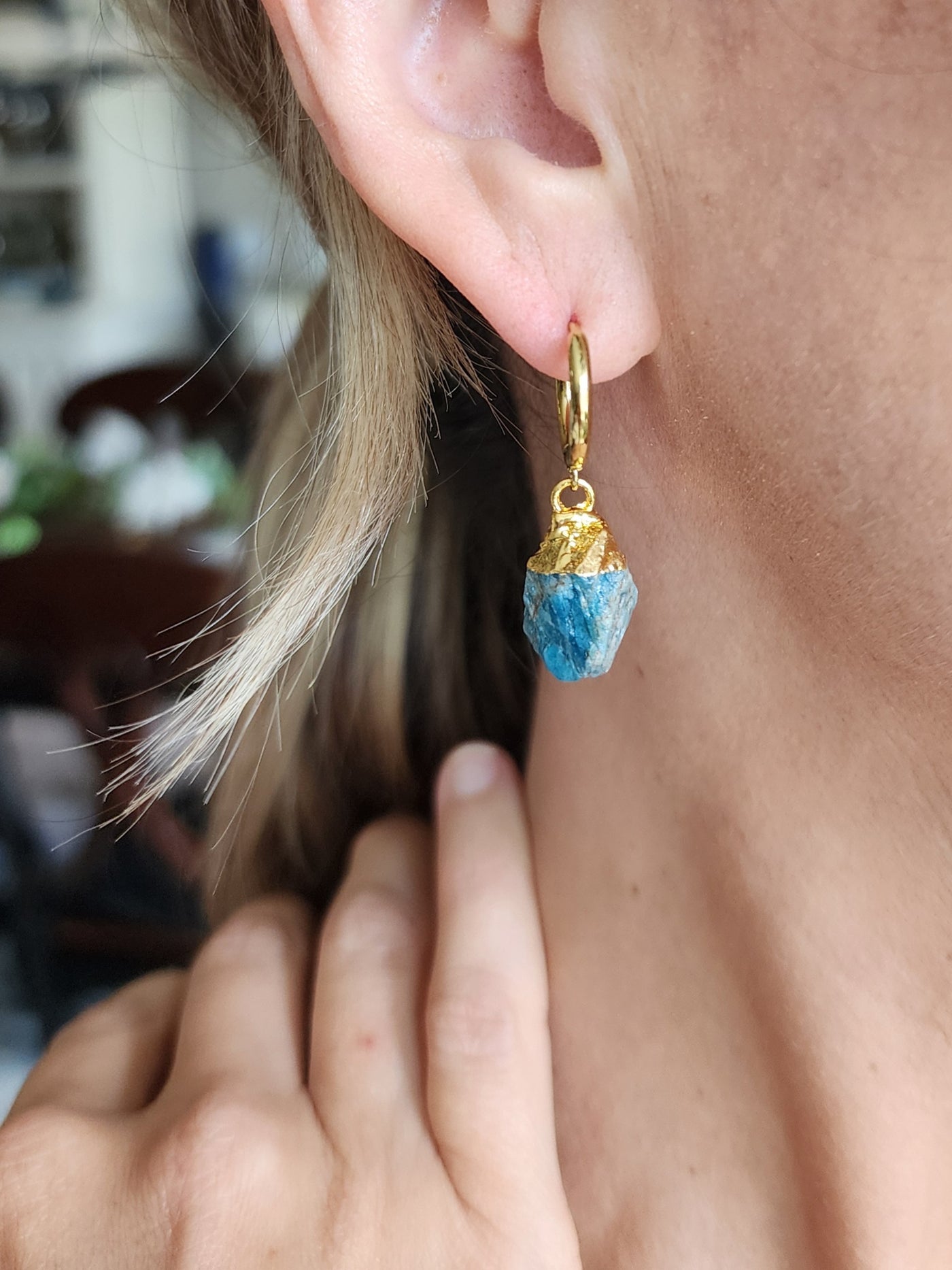 Raw Natural Gemstone Nugget Birthstone Earrings - January