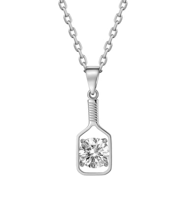 Fine Pickleball Diamond Solitaire Solid 14K WHITE Gold Paddle Necklace