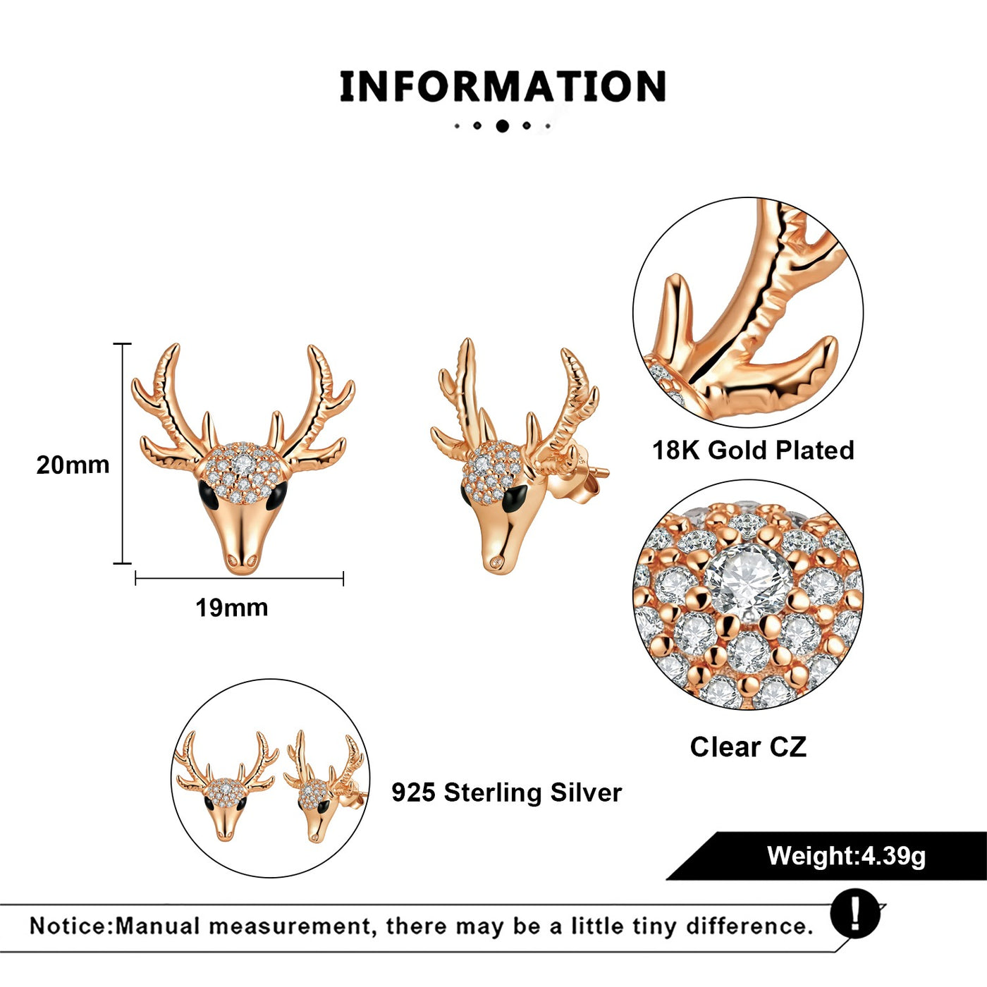 Everwild Dainty Deer Stud Earrings in Rose Gold