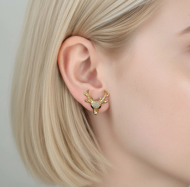 Everwild Dainty Deer Stud Earrings in Rose Gold