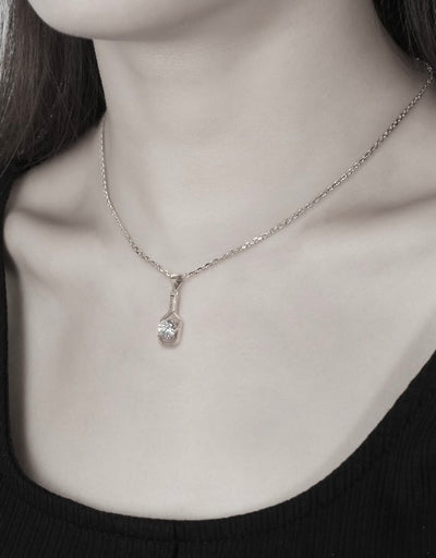 FINE Pickleball Sterling Silver Diamond Solitaire Paddle Necklace