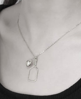 Pickleball Love Silver Heart Necklace