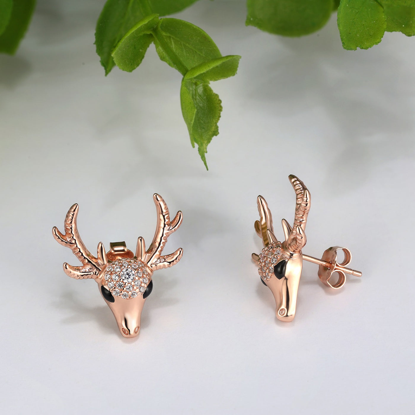 Everwild Dainty Deer Stud Earrings in Rose Gold