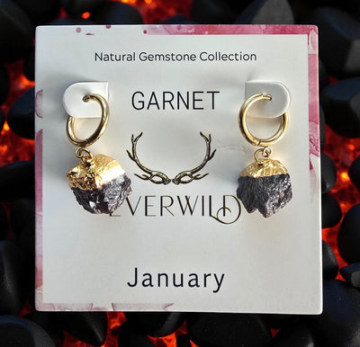 Raw Natural Gemstone Nugget Birthstone Earrings - January
