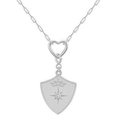 Saints Shield Crown Pendant Heart Necklace Silver