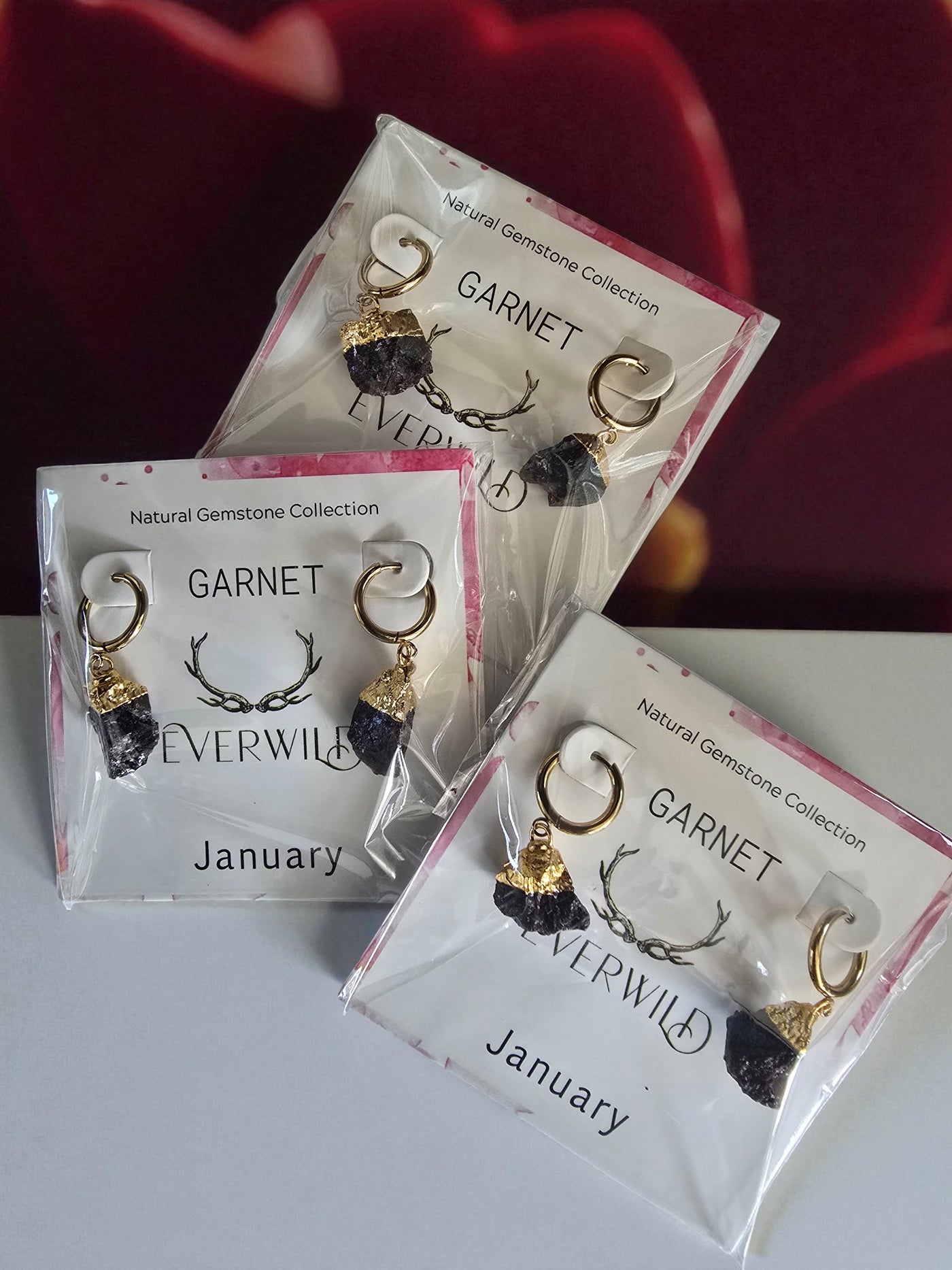 Raw Natural Gemstone Nugget Birthstone Earrings - January