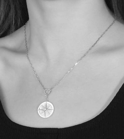 Saints We Wander Compass Necklace Silver