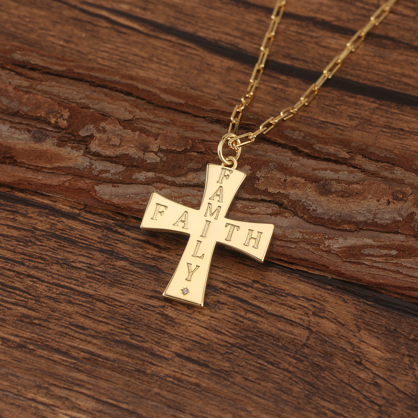 Touchstone Cross Faith/Family Necklace Gold