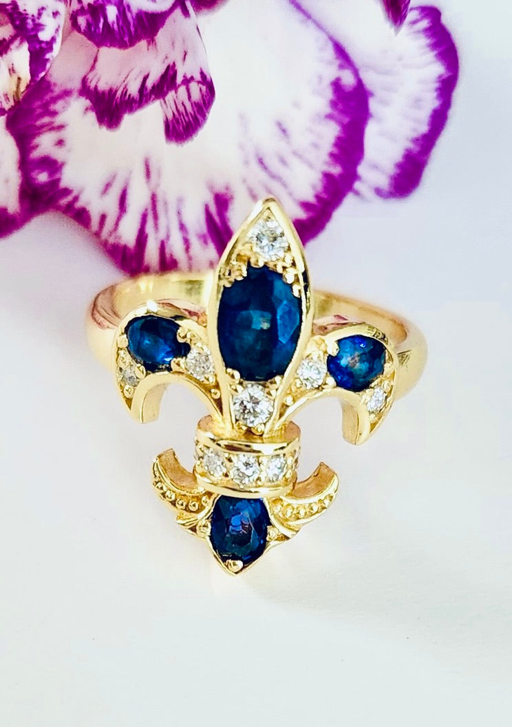 Saints Fleur De Lis SAPPHIRE Ring