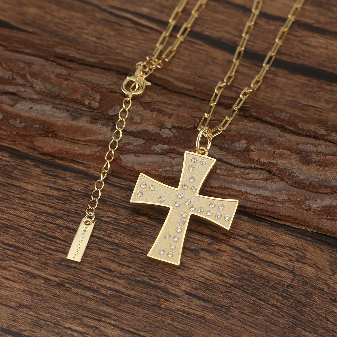 Touchstone Cross Faith/Family Necklace Gold