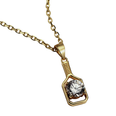 Fine Pickleball  Diamond Solitaire Solid 14K Gold Paddle Necklace