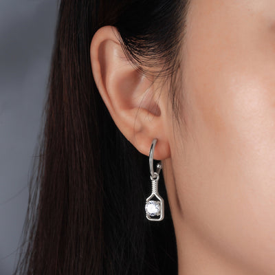 Pickleball Sparkle Paddle Hoop Earrings Silver