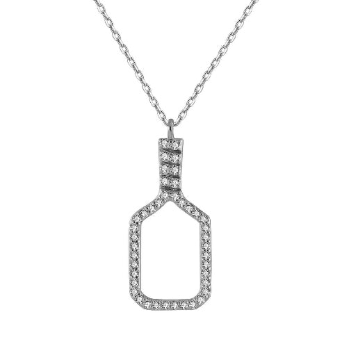 Fine Pickleball Belle Volley Necklace Solid 14k White Gold with Diamonds