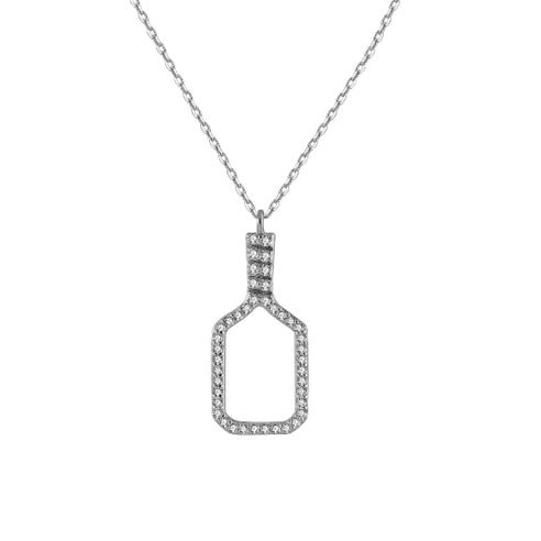 Fine Pickleball Belle Volley Necklace Solid 14k White Gold with Diamonds