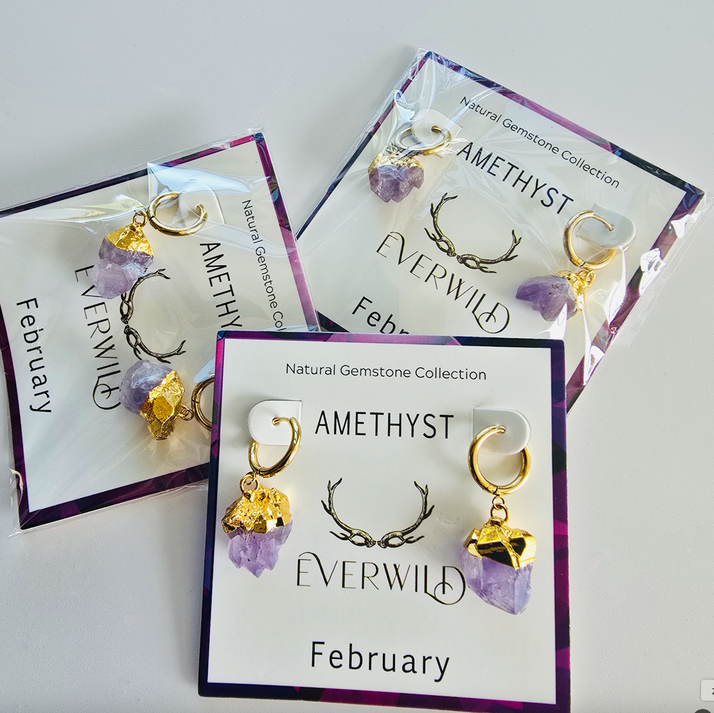 Raw Natural Gemstone Nugget Birthstone Earrings - February