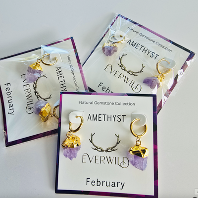 Raw Natural Gemstone Nugget Birthstone Earrings - February