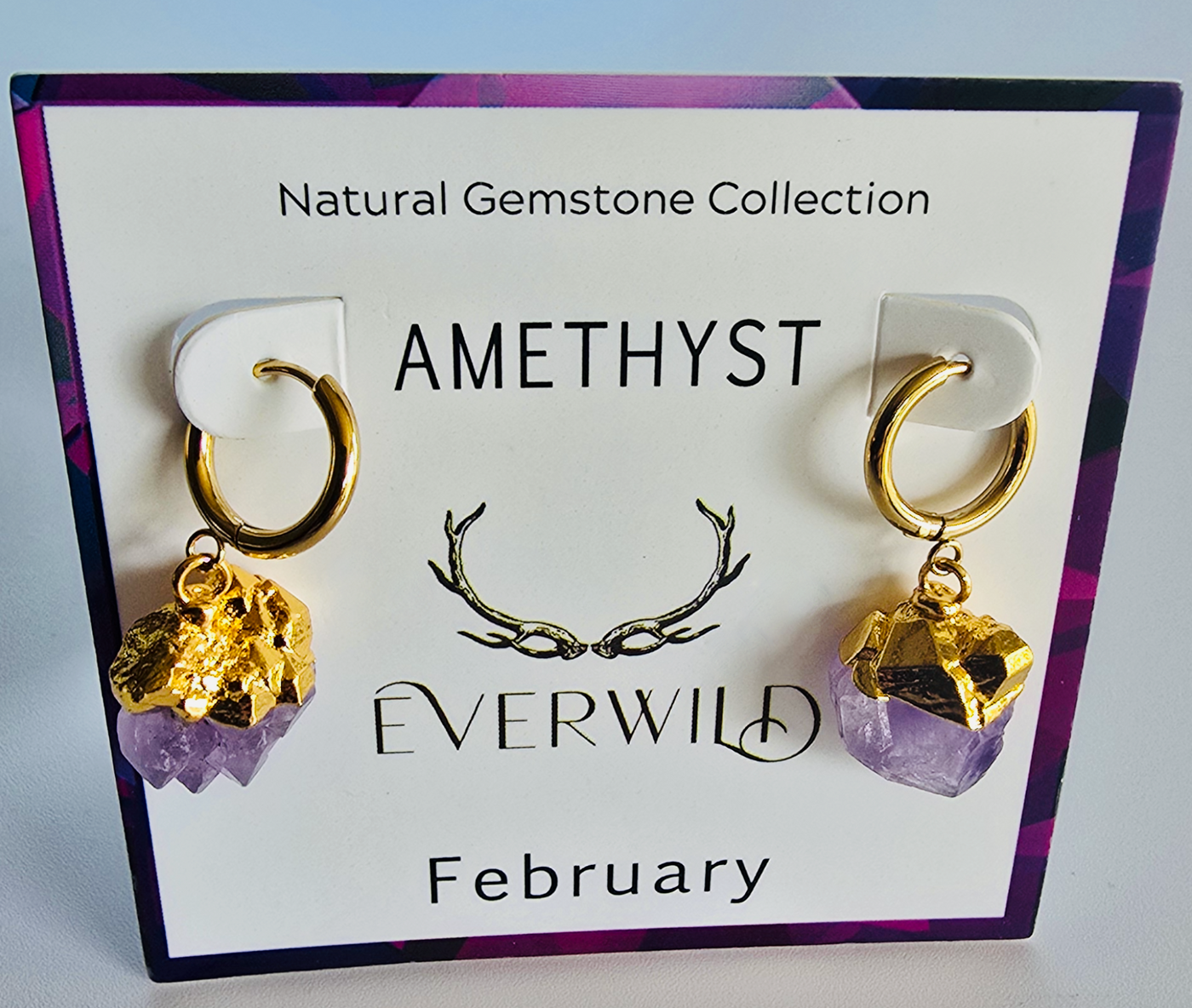 Raw Natural Gemstone Nugget Birthstone Earrings - February