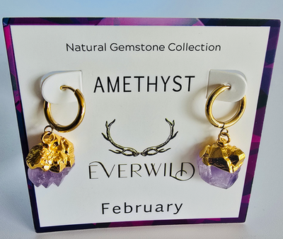 Raw Natural Gemstone Nugget Birthstone Earrings - February