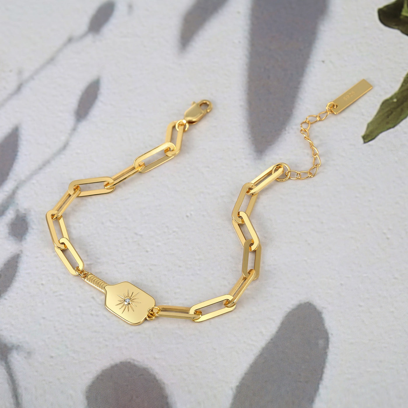 Pickleball Played On Paddle Charm Link Bracelet Gold