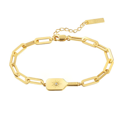 Pickleball Played On Paddle Charm Link Bracelet Gold