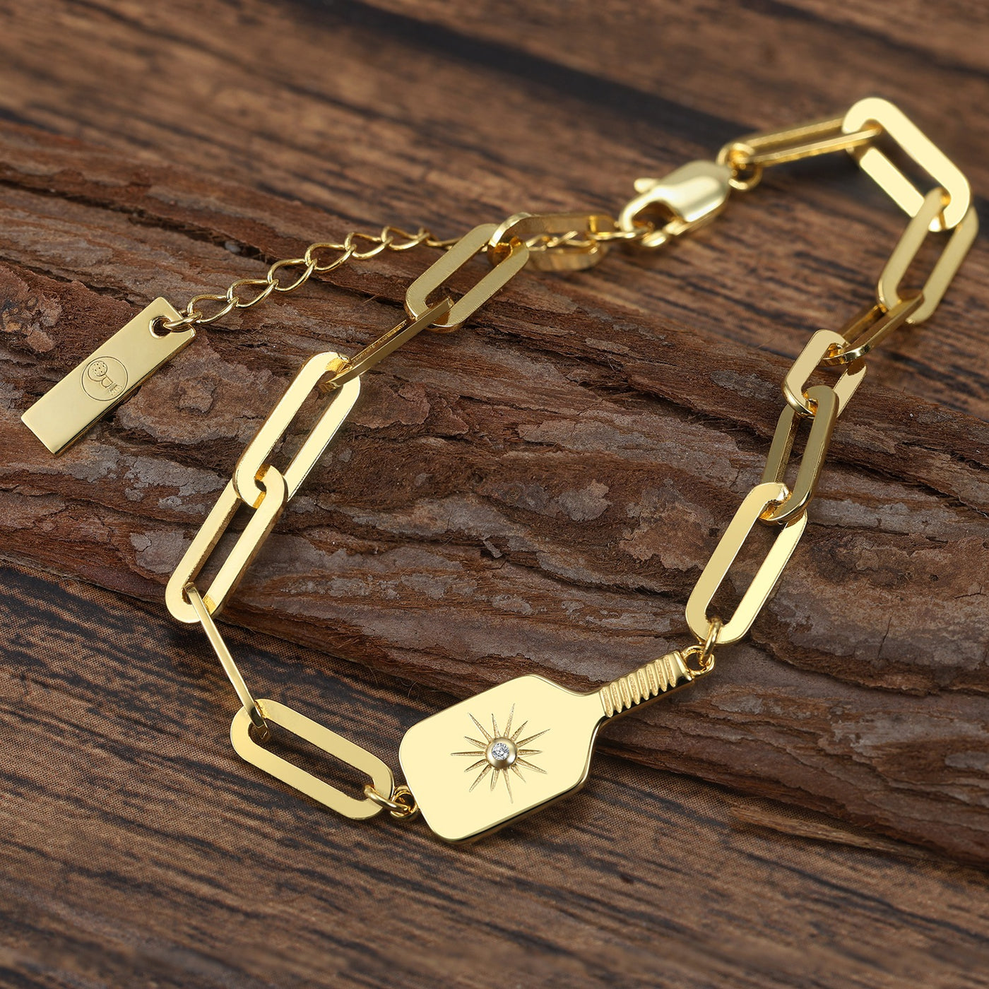 Pickleball Played On Paddle Charm Link Bracelet Gold
