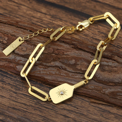 Pickleball Played On Paddle Charm Link Bracelet Gold