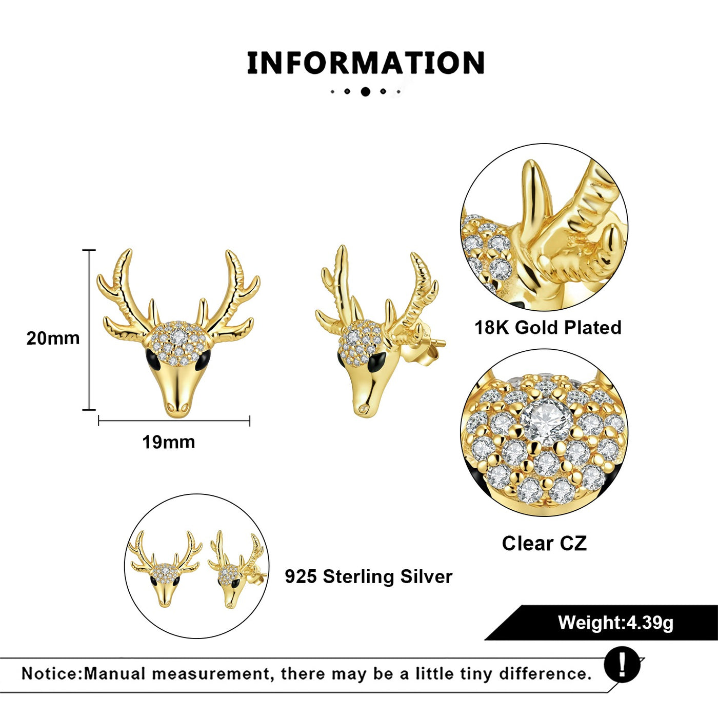 Everwild Dainty Deer Stud Earrings in Gold