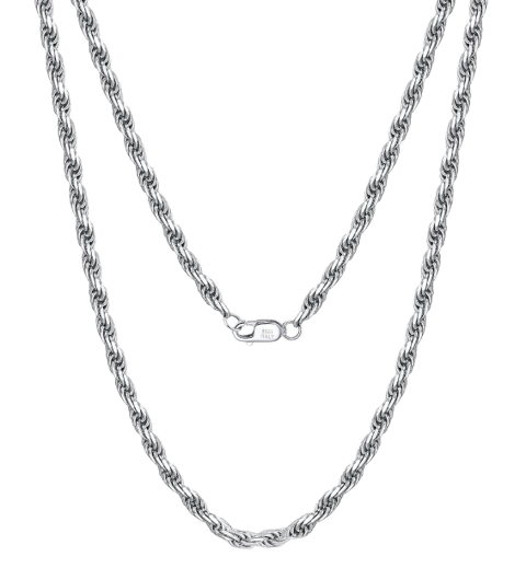 silver rope chain, sterling silver chain