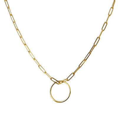 Everwild 14k Gold Plated  30-inch Clip Link Necklace with Charm Ring