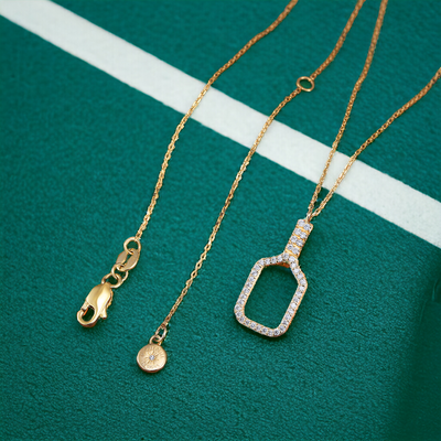 Fine Pickleball Belle Volley Necklace Solid 14k Gold with Diamonds