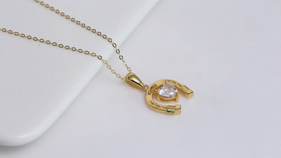 Cubic Zirconia Gold Horseshoe Heart Birthstone Necklace Video with Soft Music | Dark Horse Collection by Everwild Desings