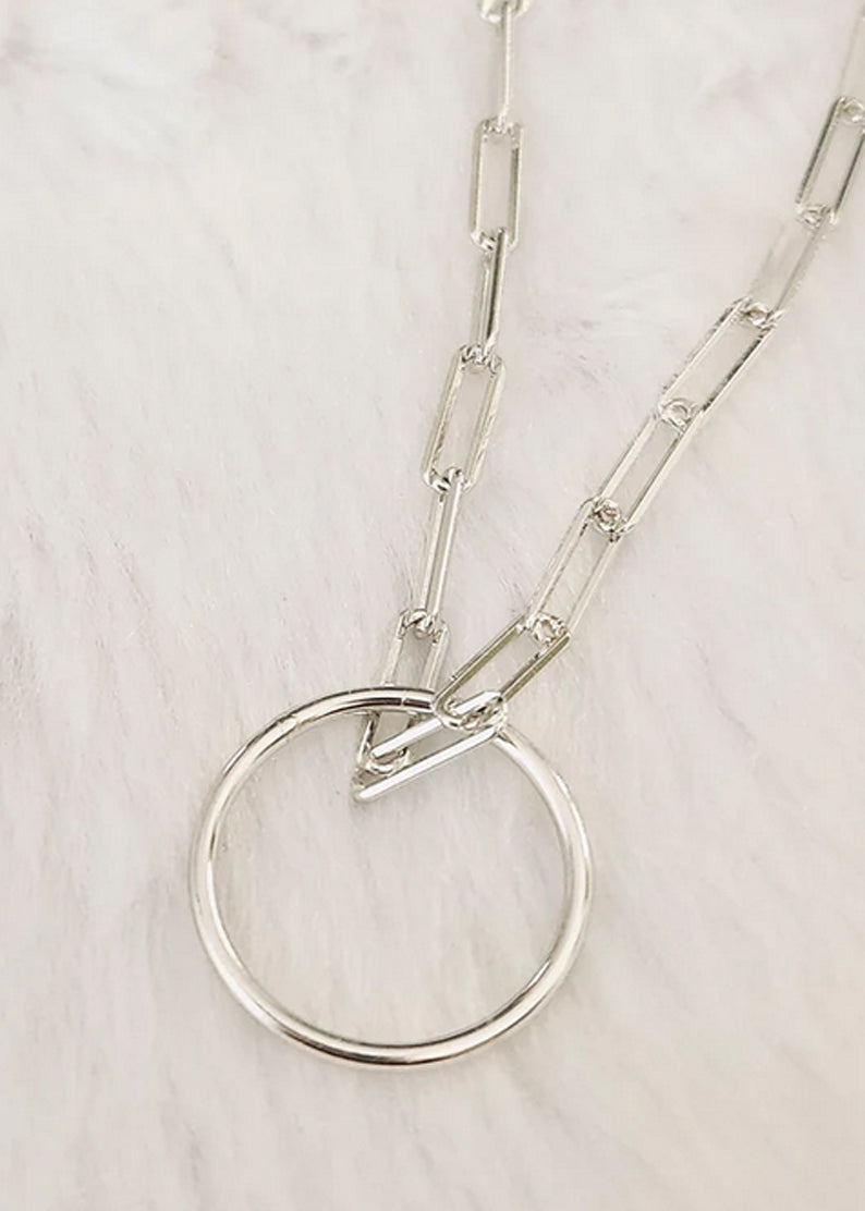 30 inch Clip Link with Ring Necklace - Silver