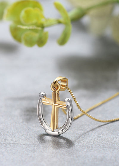 Dark Horse Rider's Prayer Mini Cross Necklace Gold/Silver on Gold Chain