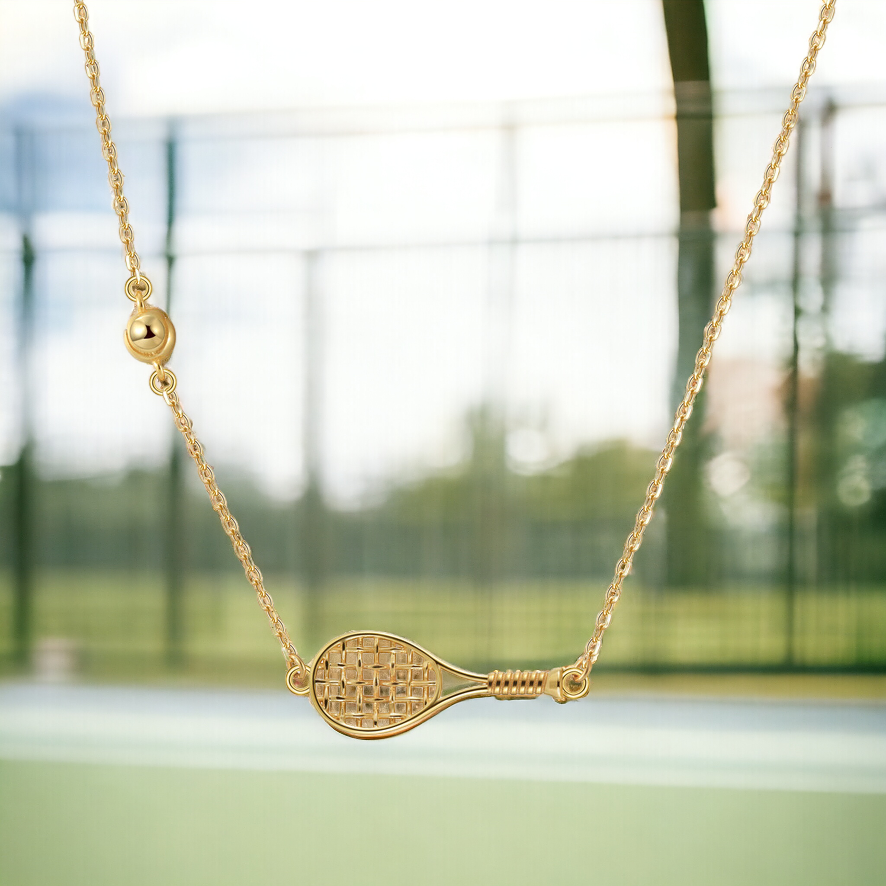 LoveMatch Tennis BABY ACE Gold Racket and Ball Necklace