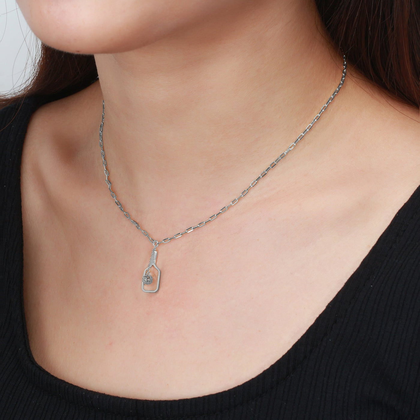 silver pickleball necklace jewelry