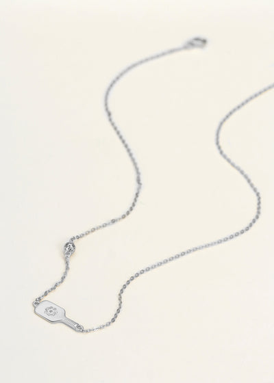 Pickleball Dainty Dinker Flower Paddle Silver Necklace