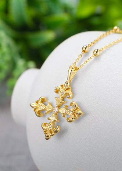 Saints Fleur De Lis Deni Cross Necklace Gold