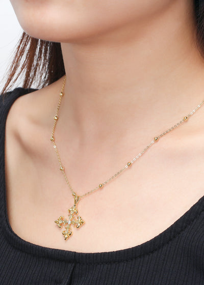 Saints Fleur De Lis Deni Cross Necklace Gold