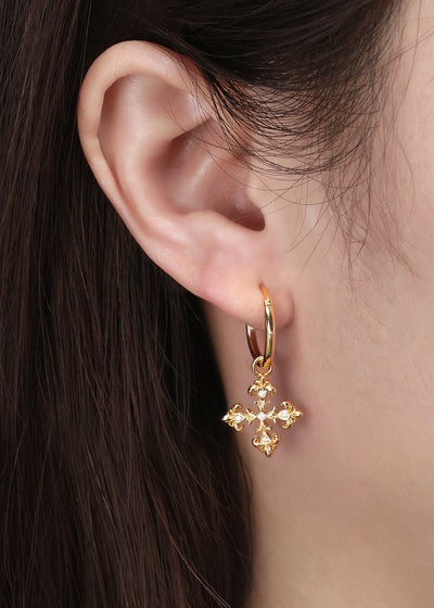 Saints & Saviors Fleur De Lis Cross Hoop Earrings-Everwild Designs