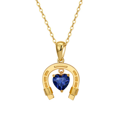 Blue Sapphire September Horseshoe Heart Birthstone Necklace Gold with Cubic Zirconia | Dark Horse Collection by Everwild Desings
