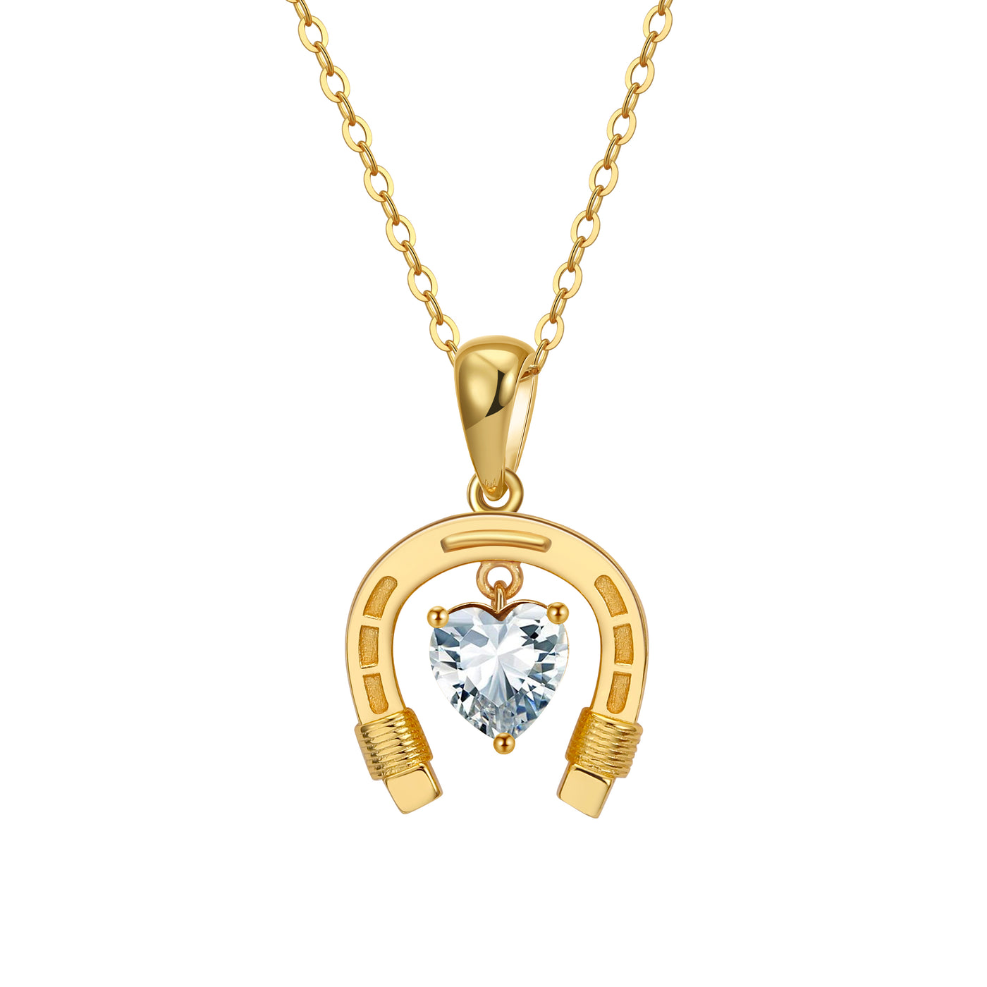 April Clear Horseshoe Heart Birthstone Necklace Gold with Cubic Zirconia | Dark Horse Collection by Everwild Desings