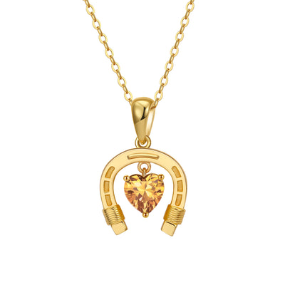 Citrine November Horseshoe Heart Birthstone Necklace Gold with Cubic Zirconia | Dark Horse Collection by Everwild Desings