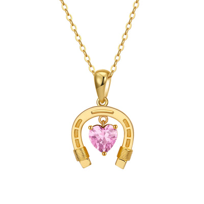 Pink Tourmaline October Horseshoe Heart Birthstone Necklace Gold with Cubic Zirconia | Dark Horse Collection by Everwild Desings